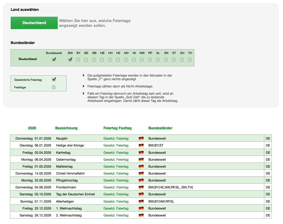 Numbers Vorlage Zeiterfassung Arbeitszeiterfassung Plus Urlaub 2026