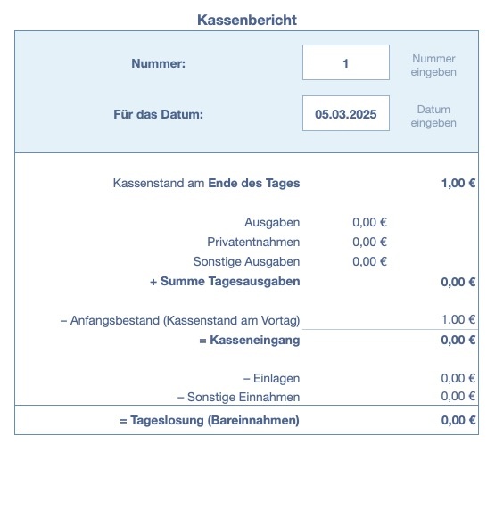Numbers Vorlage Kassenbuch ohne USt 2025 Kassenbericht erstellen