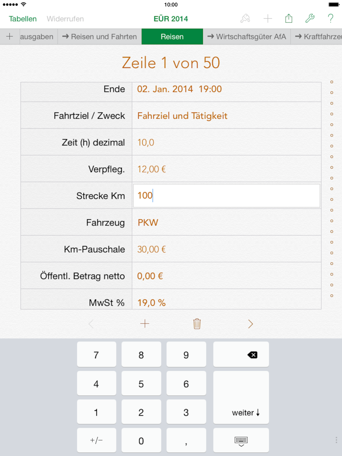 Vorlage Einnahmen-Überschuss-Rechnung 2014 für Mac und iPad Formular Reisen